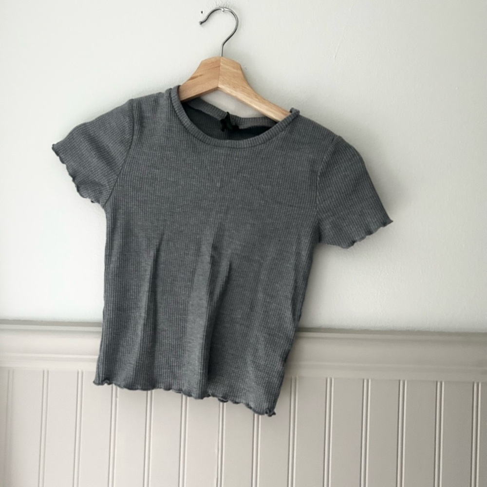 Wild Fable XS Heather Gray Waffle Knit Short Sleeve Cropped Tee